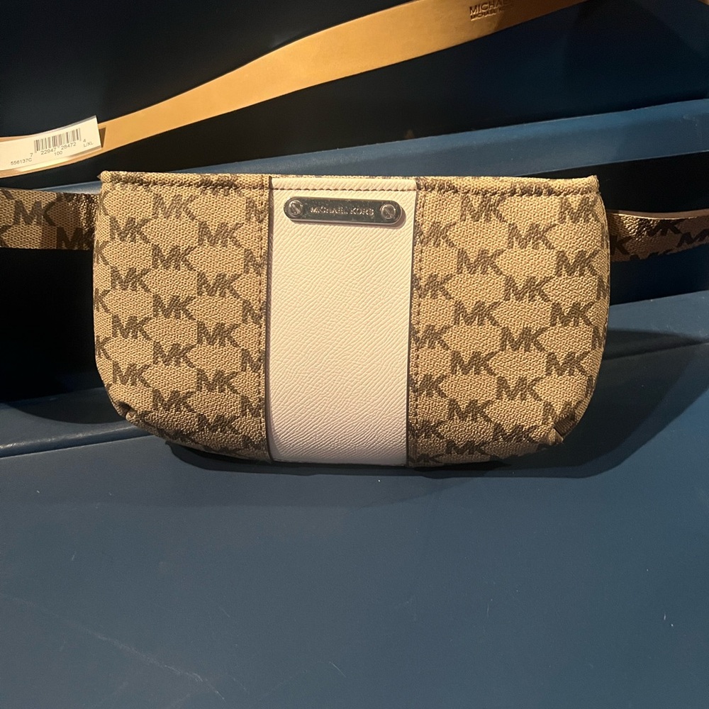 Michael Kors Brown and White Monogram Belt Bag